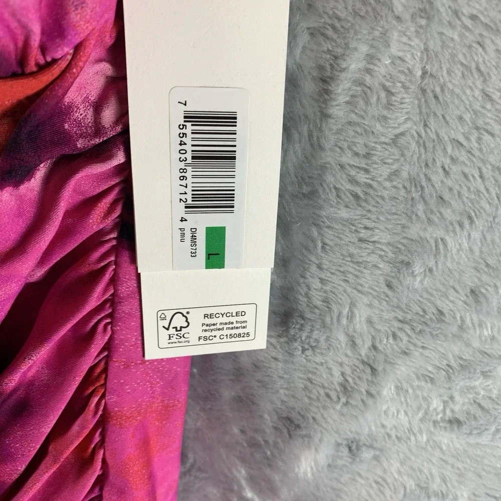 DKNY Women's Swimsuit L One Piece Pink‎ Abstract Mirage Halter Tie Neck NWT - Picture 4 of 7
